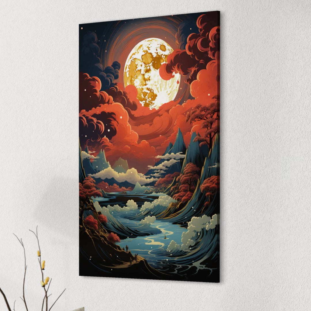 Surreal Astral Seascape Canvas | Oceanic Colors Splitting into Celestial Symphony