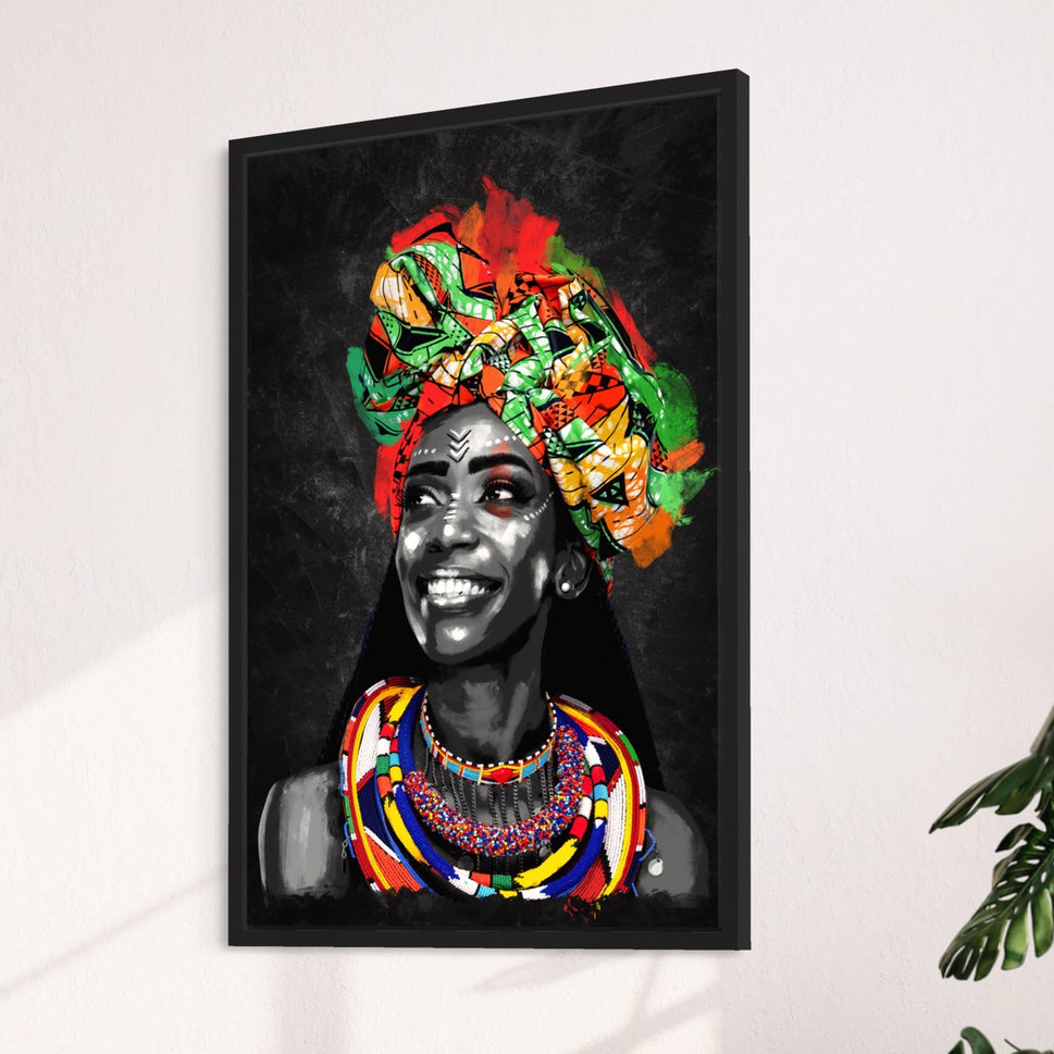 Vibrant Essence of Africa | Canvas Embracing the Beautiful Smiling Woman