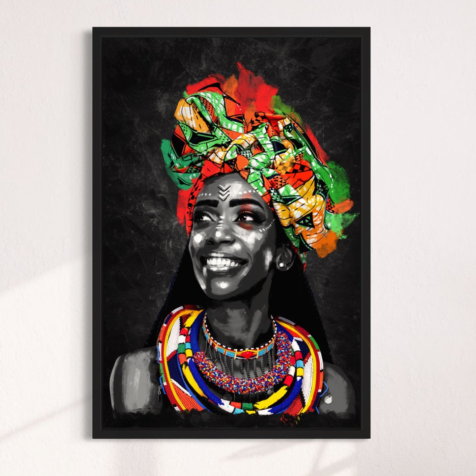 Vibrant Essence of Africa | Canvas Embracing the Beautiful Smiling Woman