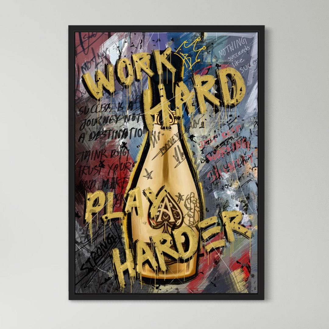 Luxury and Motivation | 'Work Hard, Play Harder' Champagne Canvas