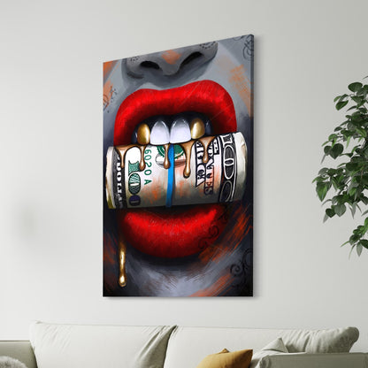 Empowerment through Expression | Lipstick Mouth Canvas Embracing Wealth