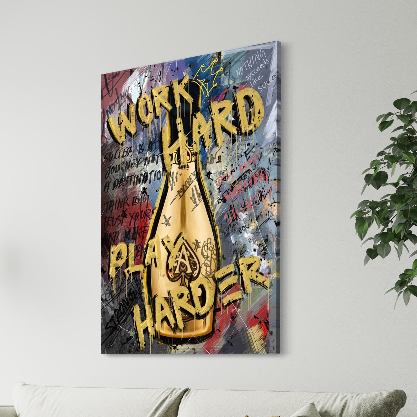 Luxury and Motivation | 'Work Hard, Play Harder' Champagne Canvas