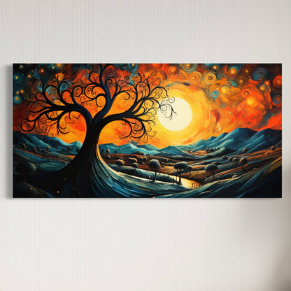 Wisdom's Twilight Reverie | Tree of Knowledge Sunset Canvas