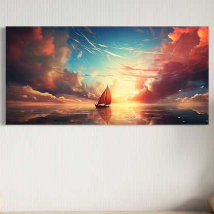 Tranquil Journey Through Colors | Boat on Serene Seas Canvas