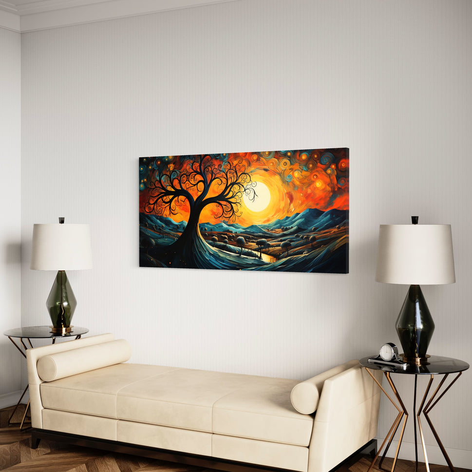 Wisdom's Twilight Reverie | Tree of Knowledge Sunset Canvas