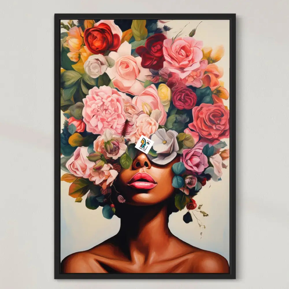 Bloomed Beauty: Womans Floral Portrait On Canvas | Artistic Avant-Garde Ready To Hang