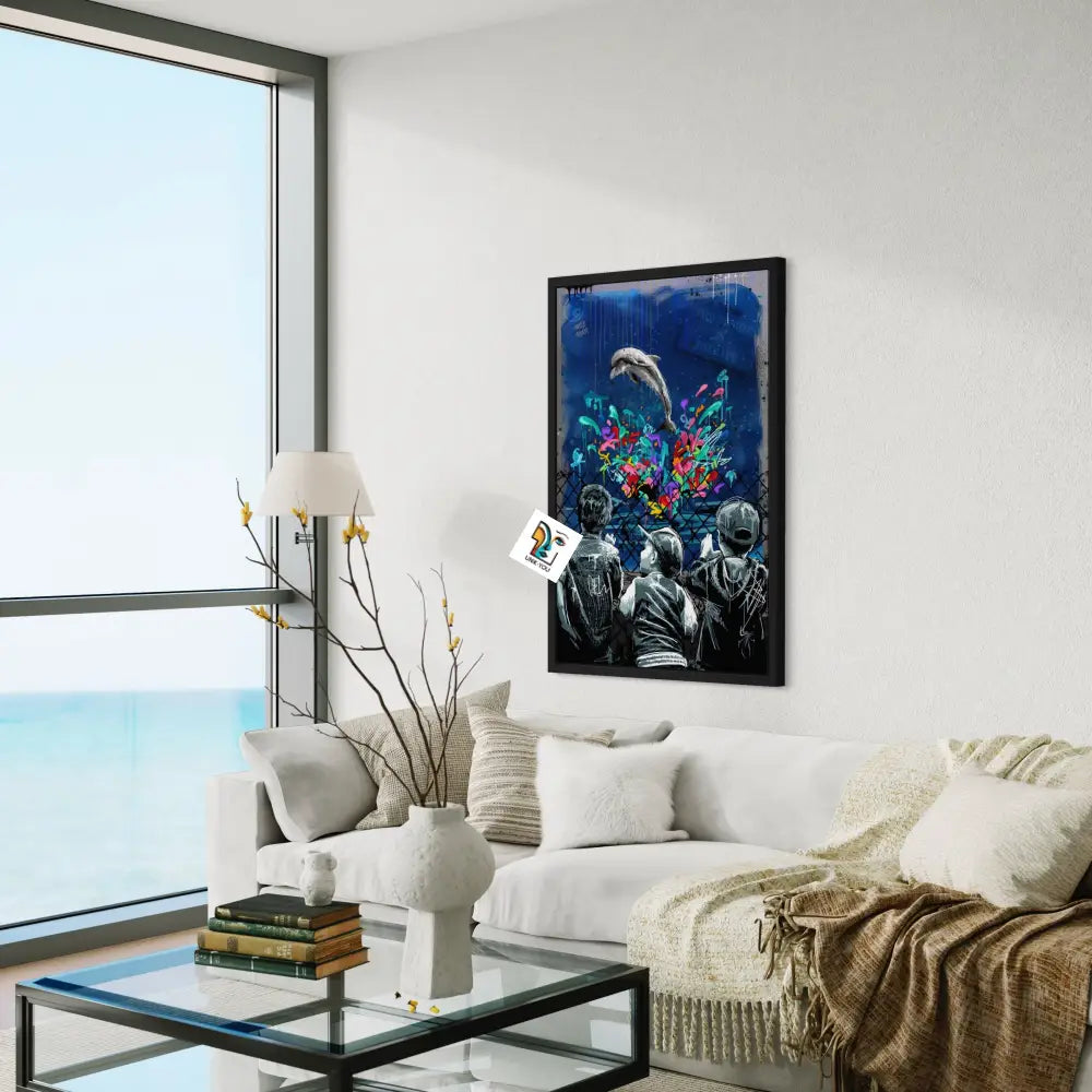 Dolphin Friendship Canvas | A Trio Of Bonds In Artistry 24 X 36 Inches / Black Ready To Hang