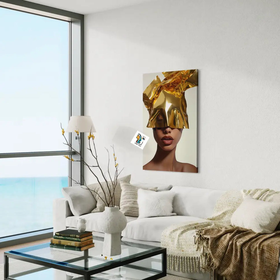 Enigmatic Crowned Vision Canvas | Ethereal Gold Surrealism Art 24 X 36 Inches / Infinity Ready To