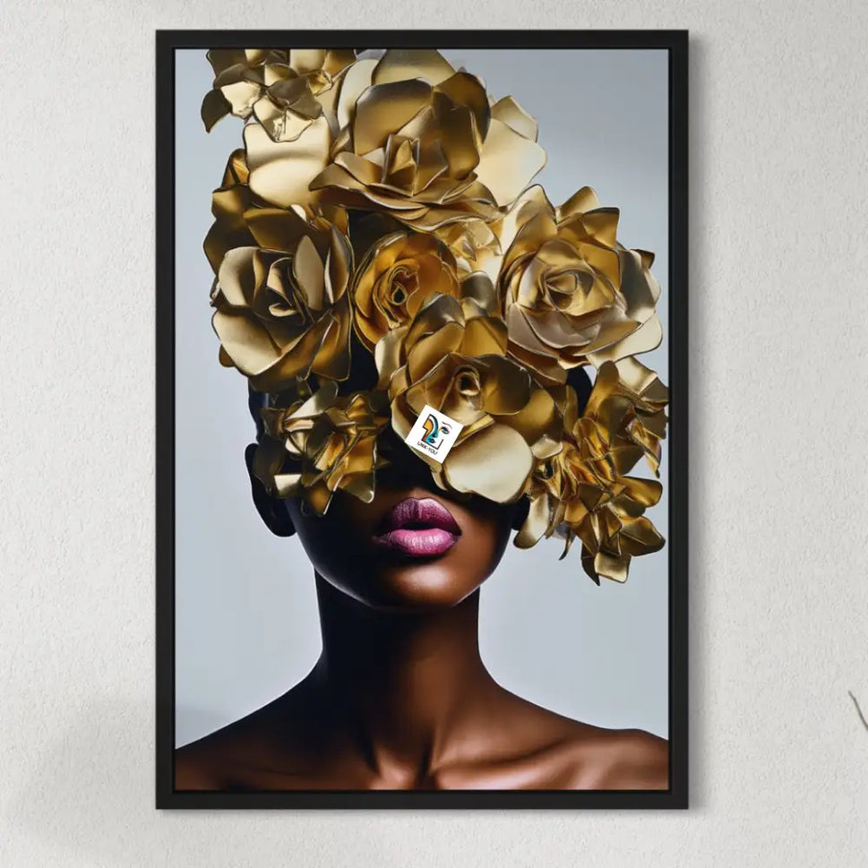 Golden Floral Elegance Canvas | Enchanting Gold Surrealism Artistry Ready To Hang