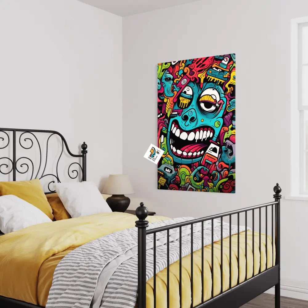 Hand-Colored Cartoon Faces Canvas | Geometric Graffiti Art 24 X 36 Inches / Infinity Ready To Hang