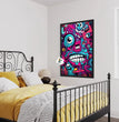 Vibrant Cartoon Faces Canvas | Geometric Graffiti Artistry 24 X 36 Inches / Black Ready To Hang