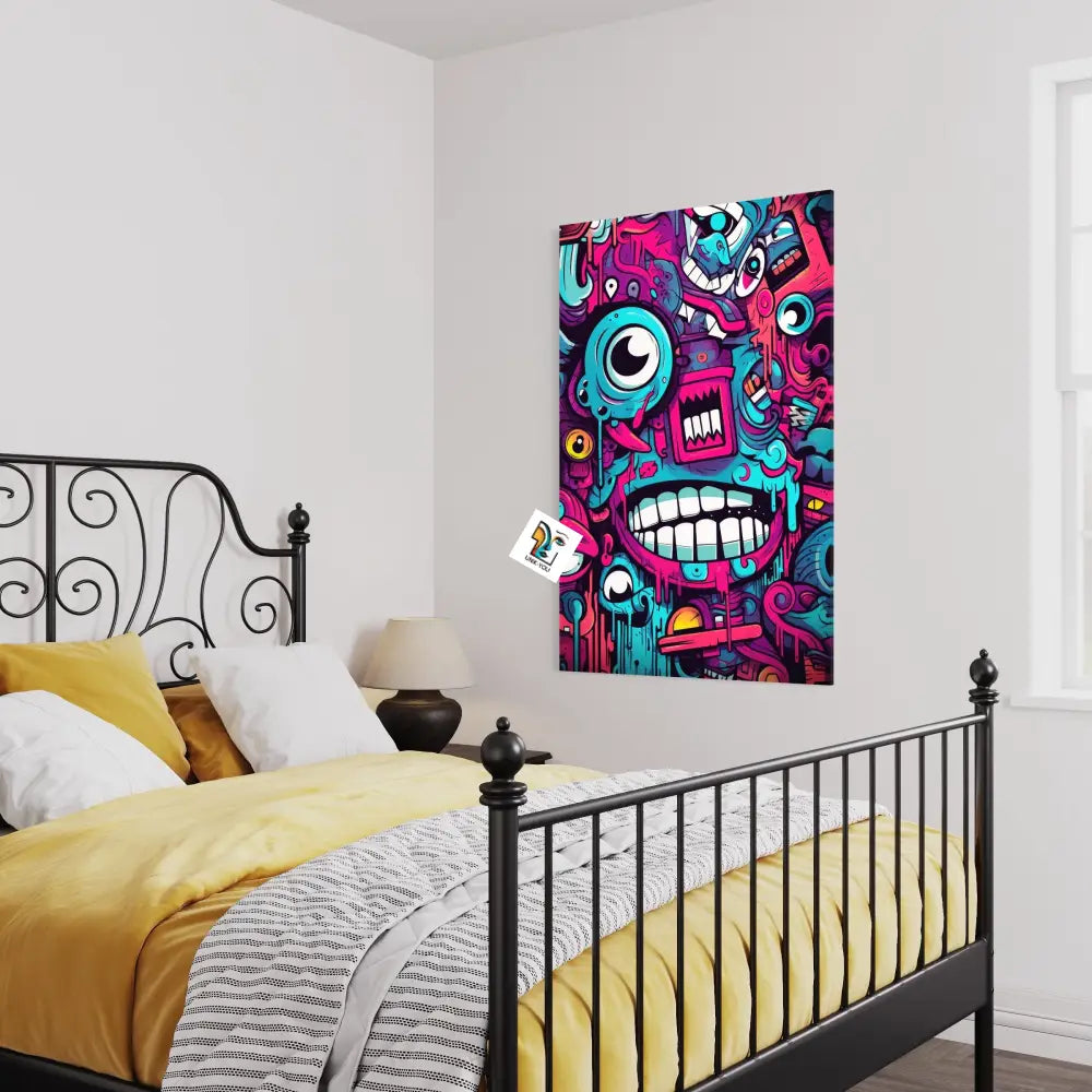 Vibrant Cartoon Faces Canvas | Geometric Graffiti Artistry 24 X 36 Inches / Infinity Ready To Hang