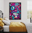 Vibrant Cartoon Faces Canvas | Geometric Graffiti Artistry Ready To Hang