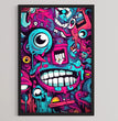 Vibrant Cartoon Faces Canvas | Geometric Graffiti Artistry Ready To Hang