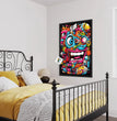 Whimsical Cartoon Faces Canvas | Geometric Graffiti Art Infusion 24 X 36 Inches / Black Ready To