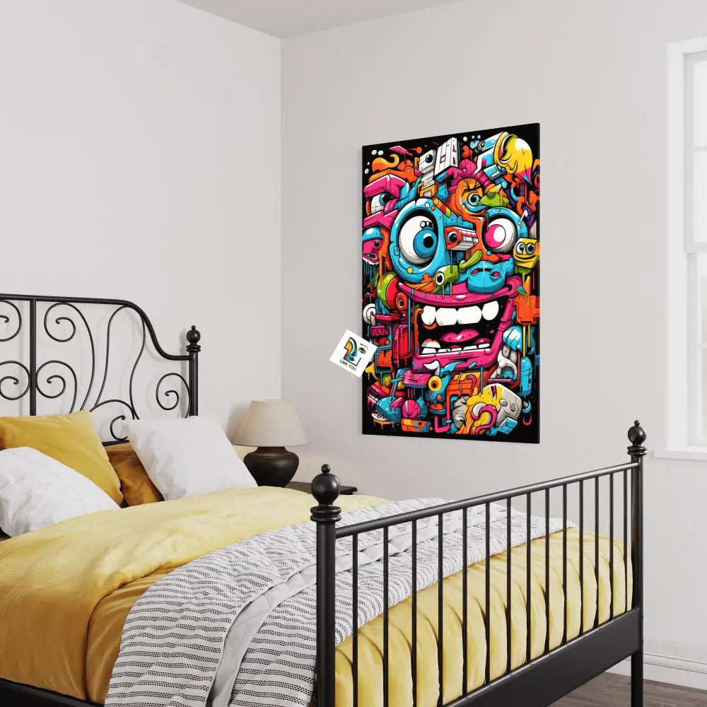 Whimsical Cartoon Faces Canvas | Geometric Graffiti Art Infusion 24 X 36 Inches / Infinity Ready To